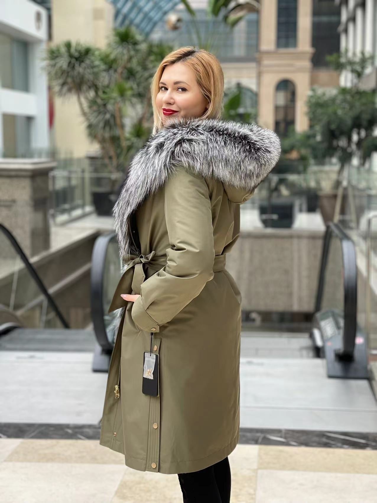 Silver Fox Fur Trim Rabbit Fur Insulated Parka