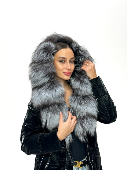 Silver Fox Fur Down Fill Coat