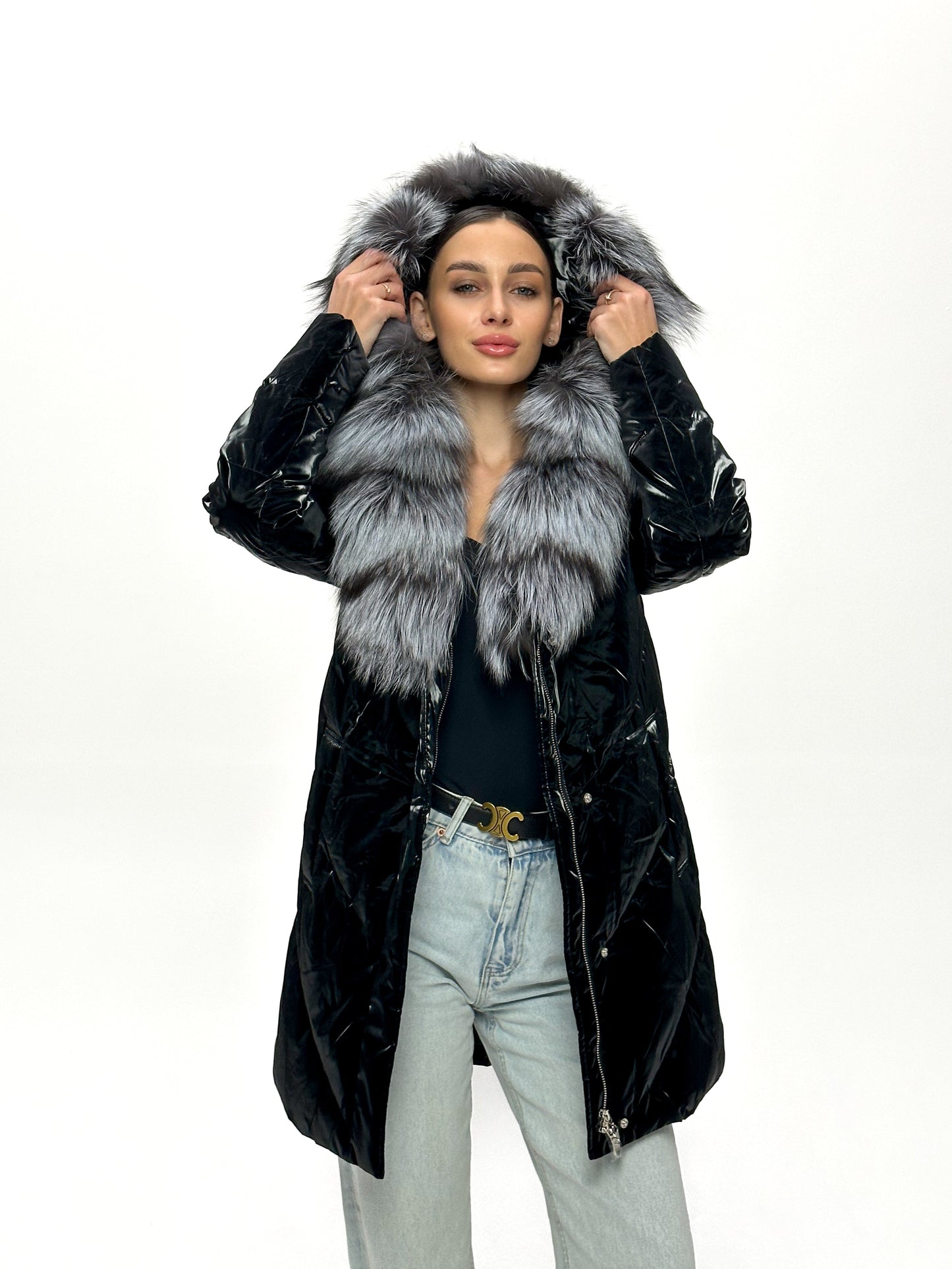 Silver Fox Fur Down Fill Coat