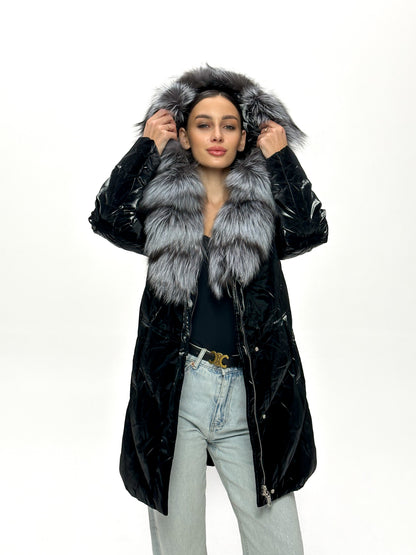 Silver Fox Fur Down Fill Coat