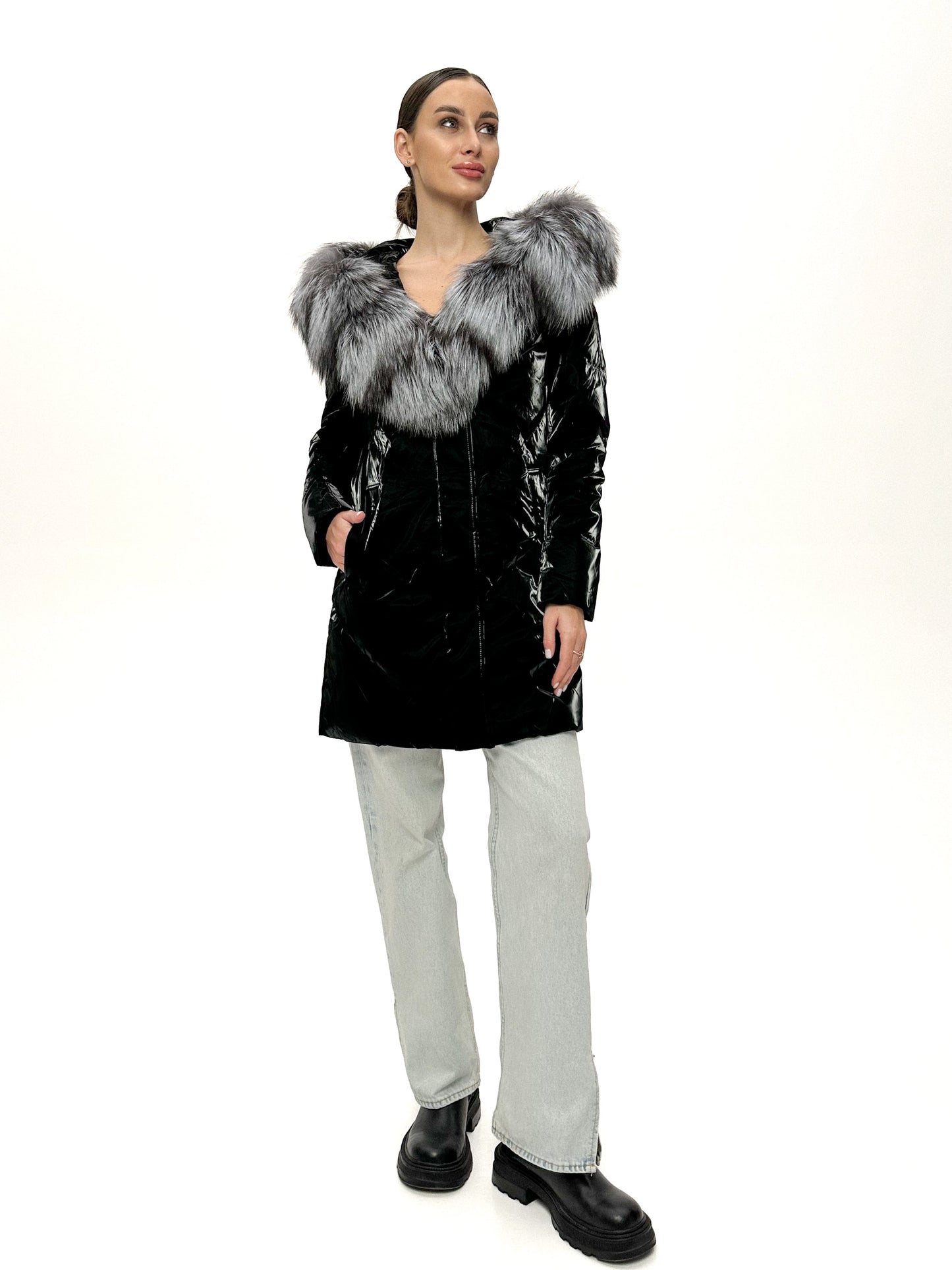 Silver Fox Fur Down Fill Coat
