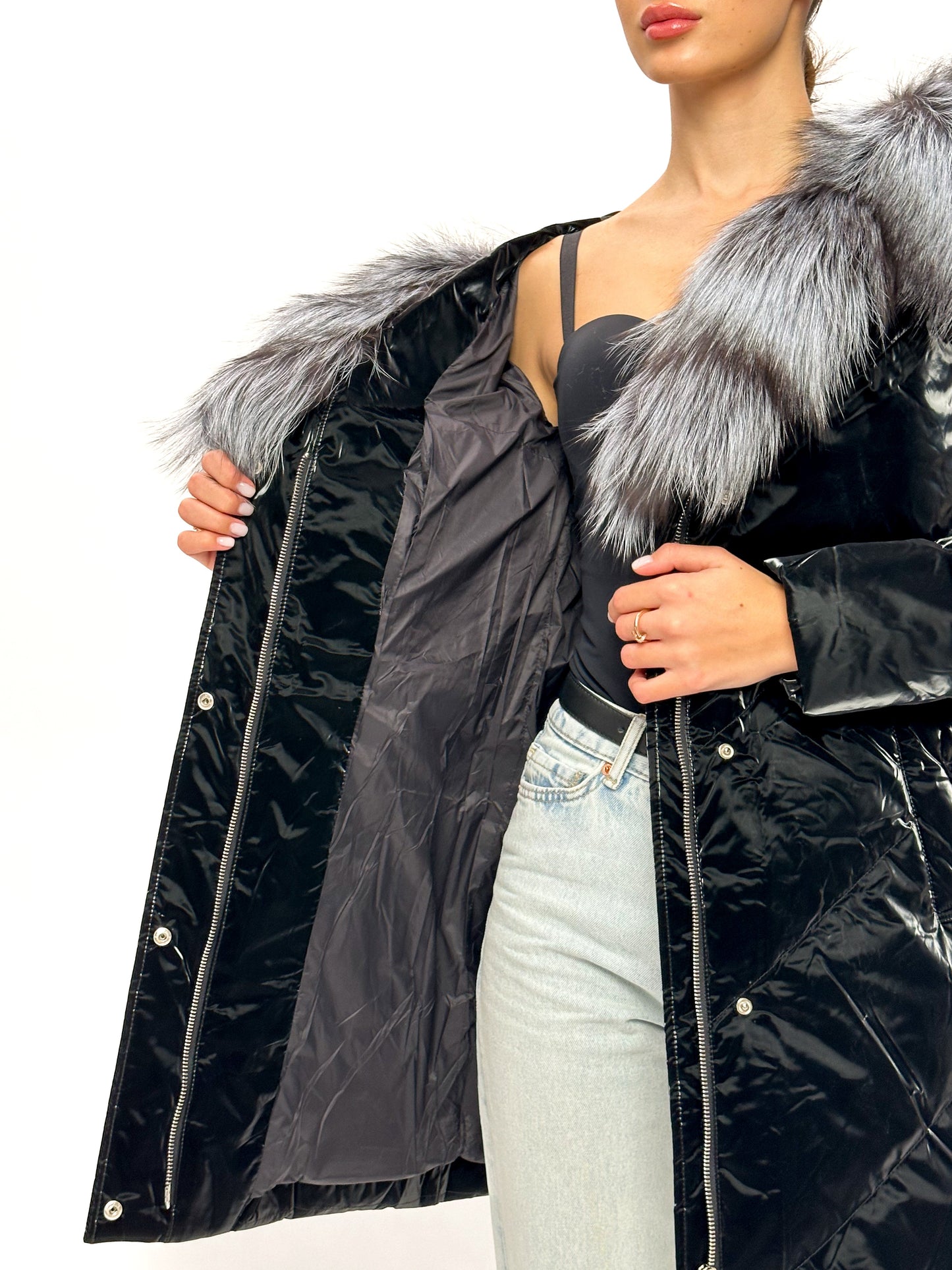 Silver Fox Fur Down Fill Coat