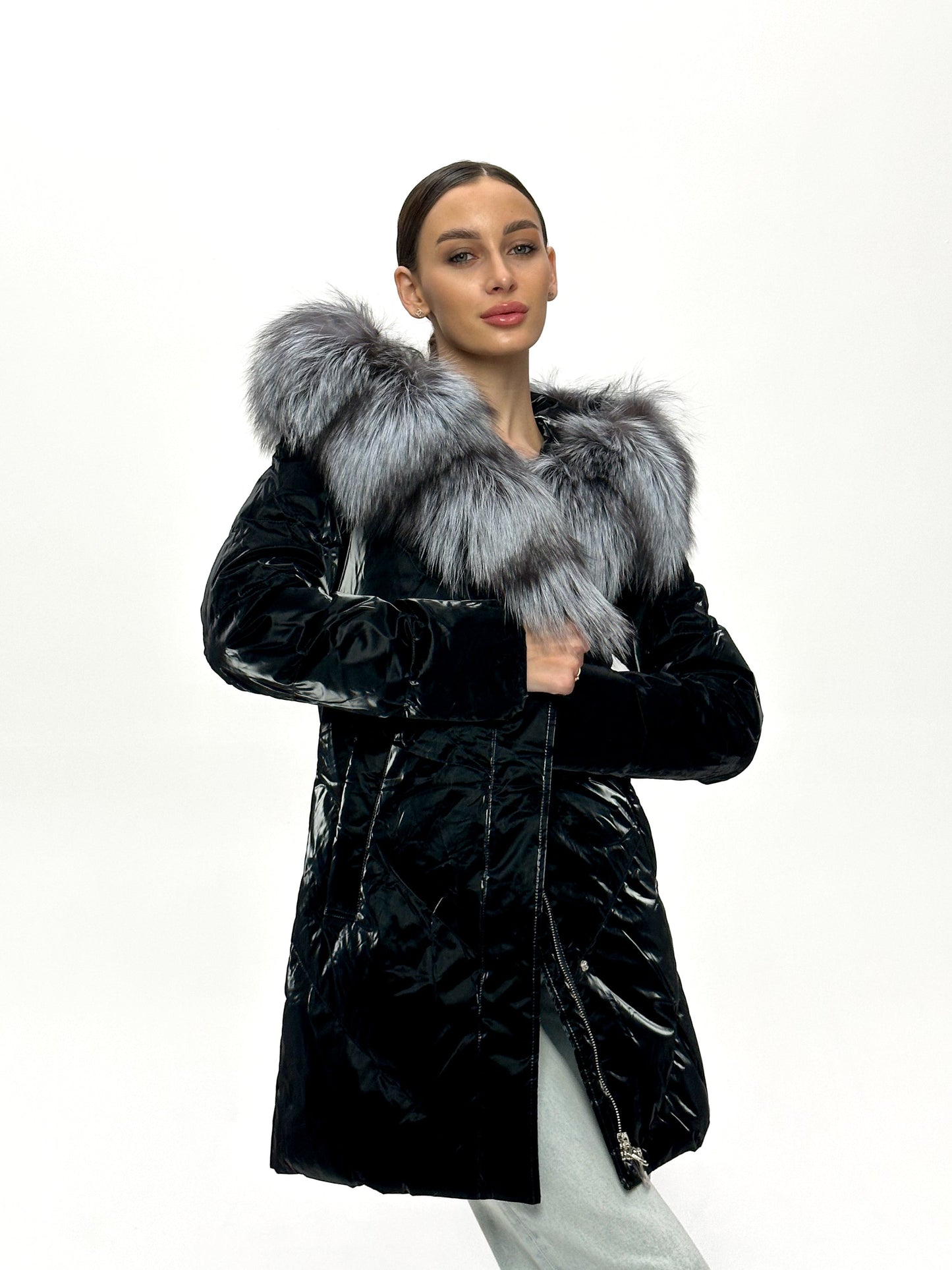 Silver Fox Fur Down Fill Coat