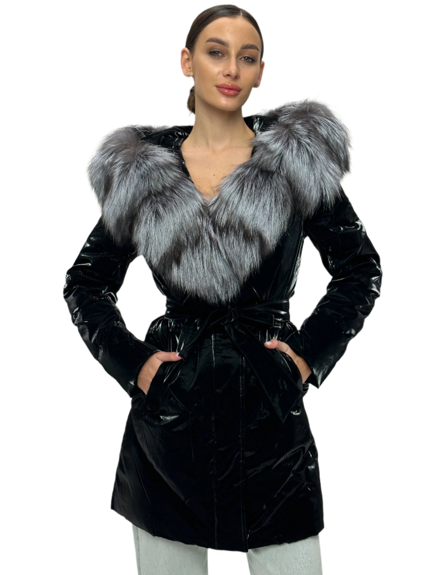 Silver Fox Fur Down Fill Coat