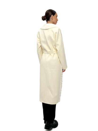 Mink Fur Rex Fur Trim Virgin Wool Coat White