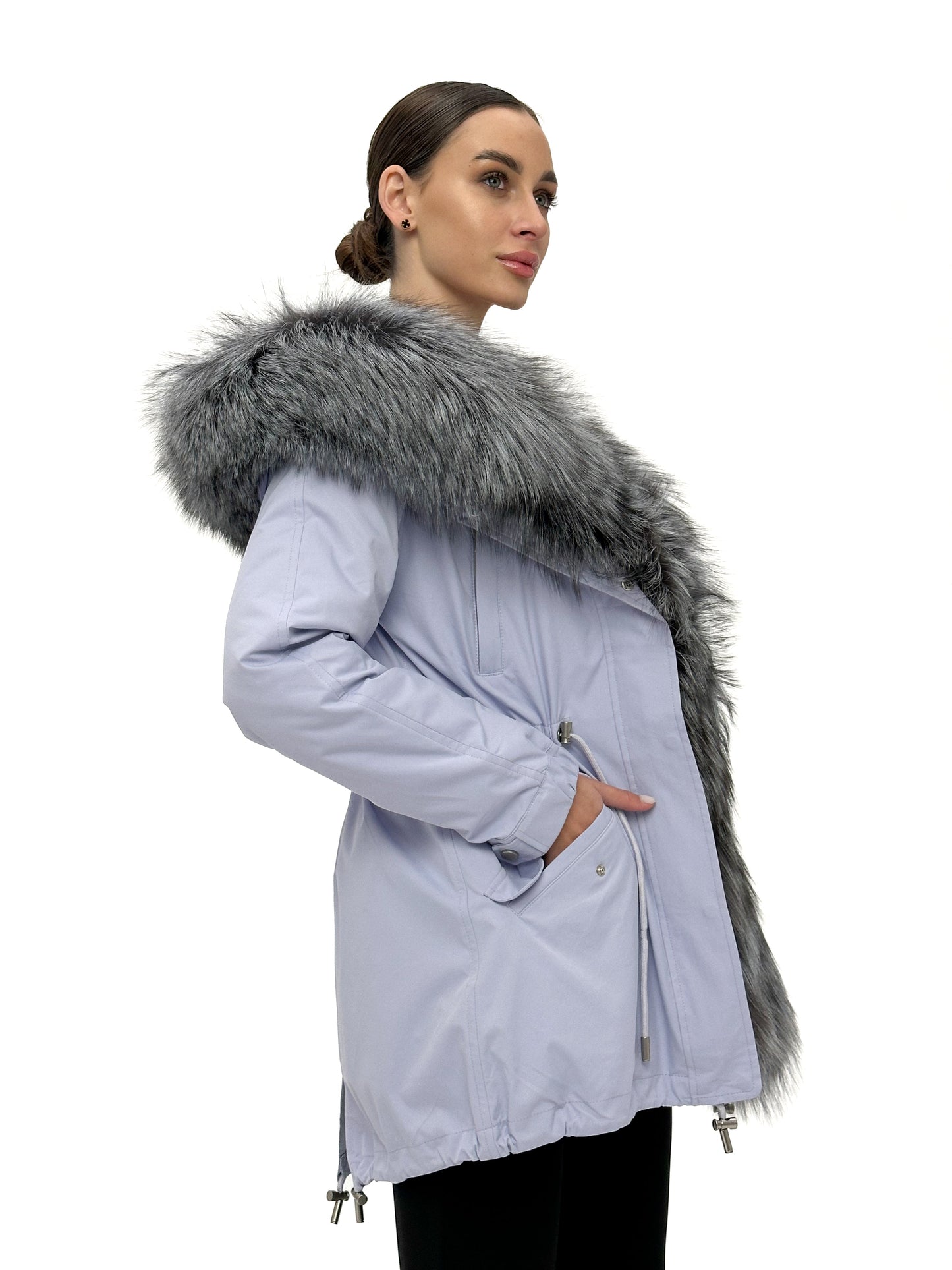 Silver Fox Fur Trim Rabbit Fur Insulated Parka