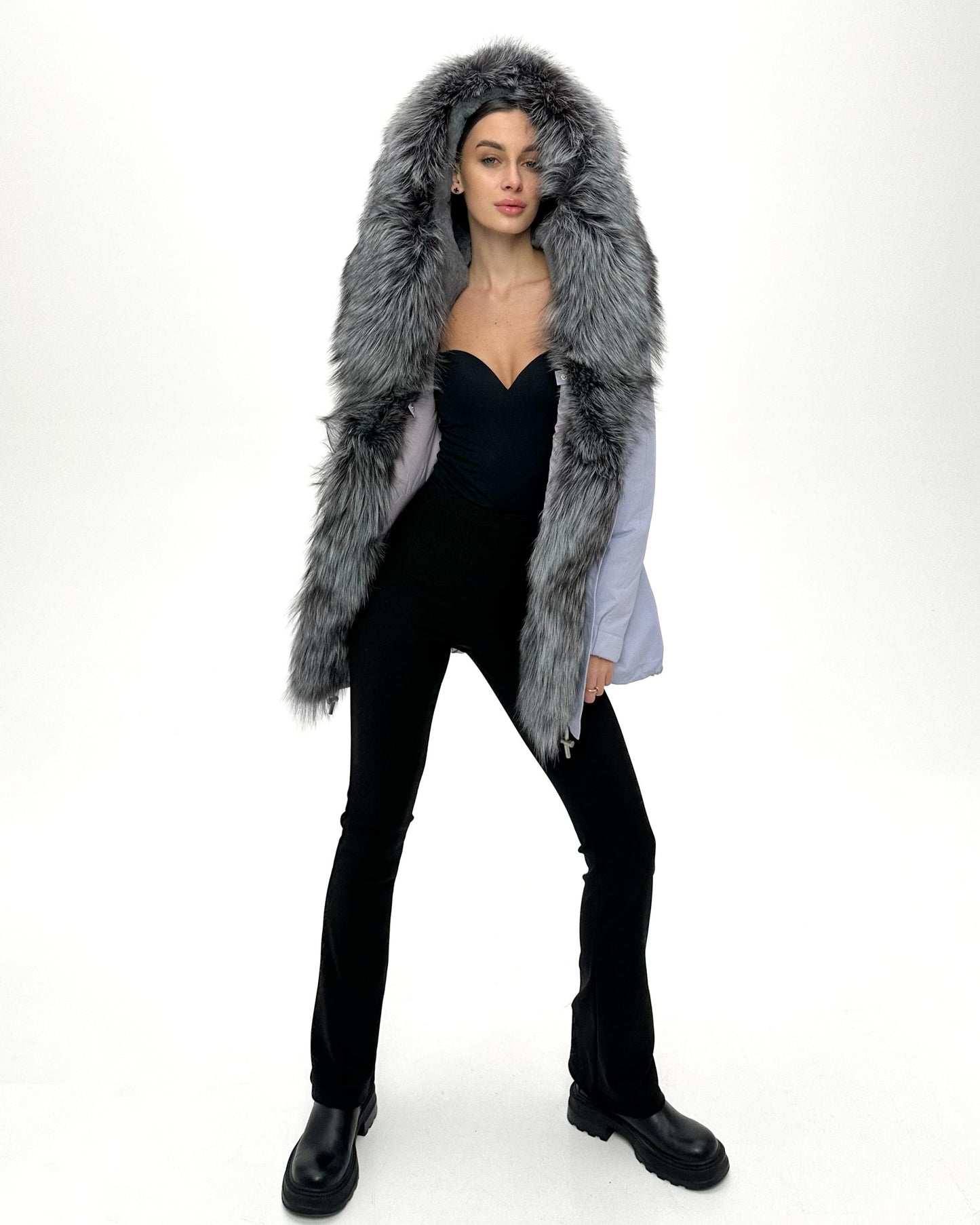 Silver Fox Fur Trim Rabbit Fur Insulated Parka