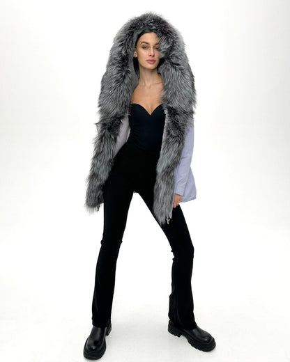 Silver Fox Fur Trim Rabbit Fur Insulated Parka