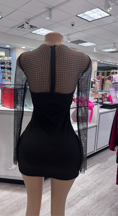 Laura Mesh Diamond Sleeve Mini Long Sleeve Dress
