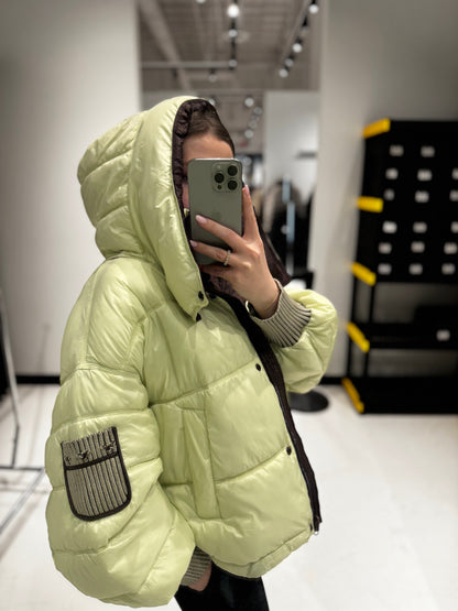 ⇆ Reversible Hooded Bio-Down Jacket in Lemon/Chocolate