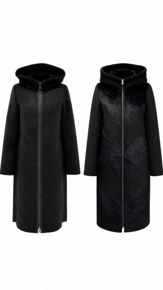 ⇆ Reversible Faux Fur & Suede Hooded Coat