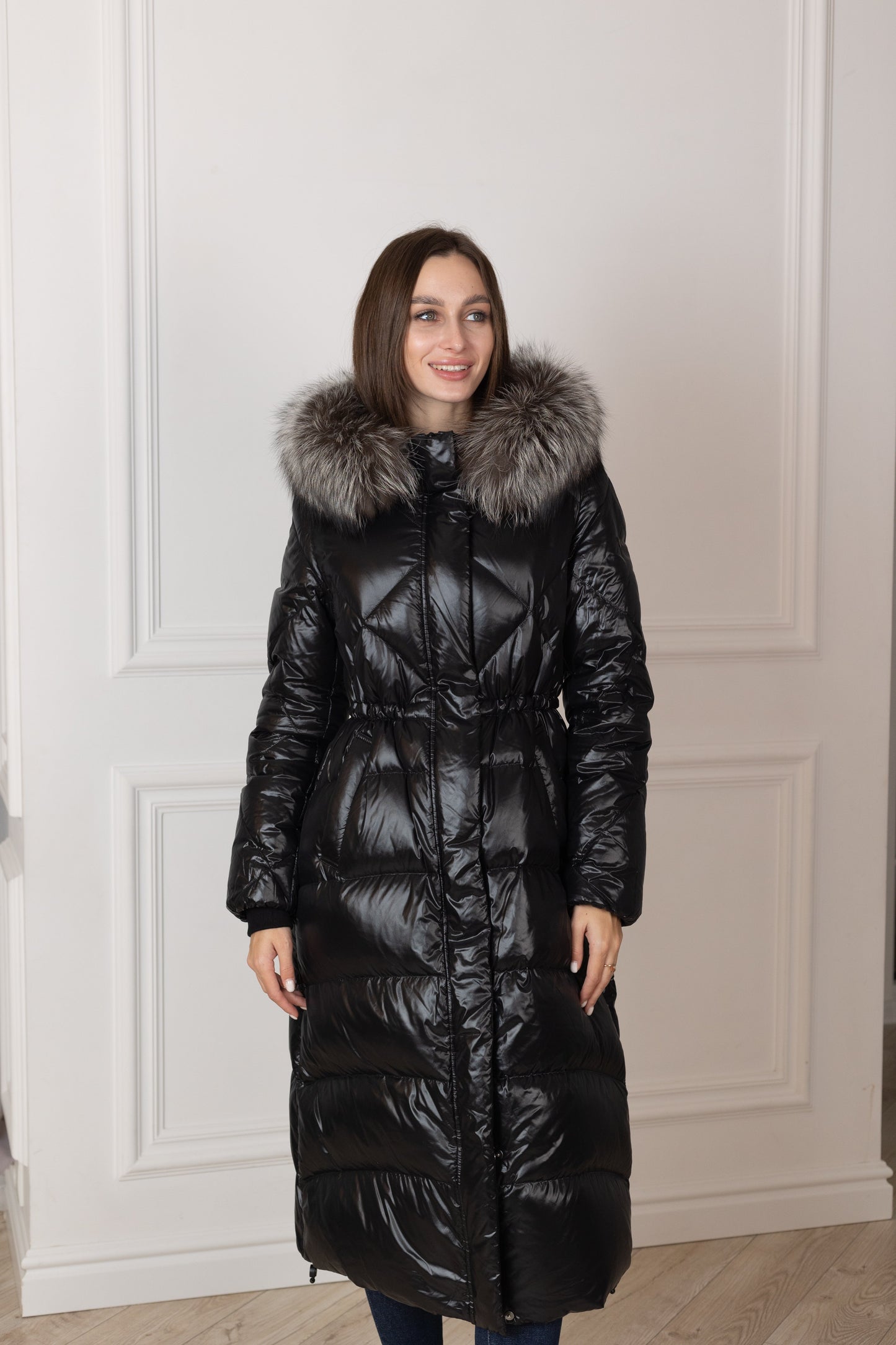Silver Fox Fur Trim Down Fill Coat