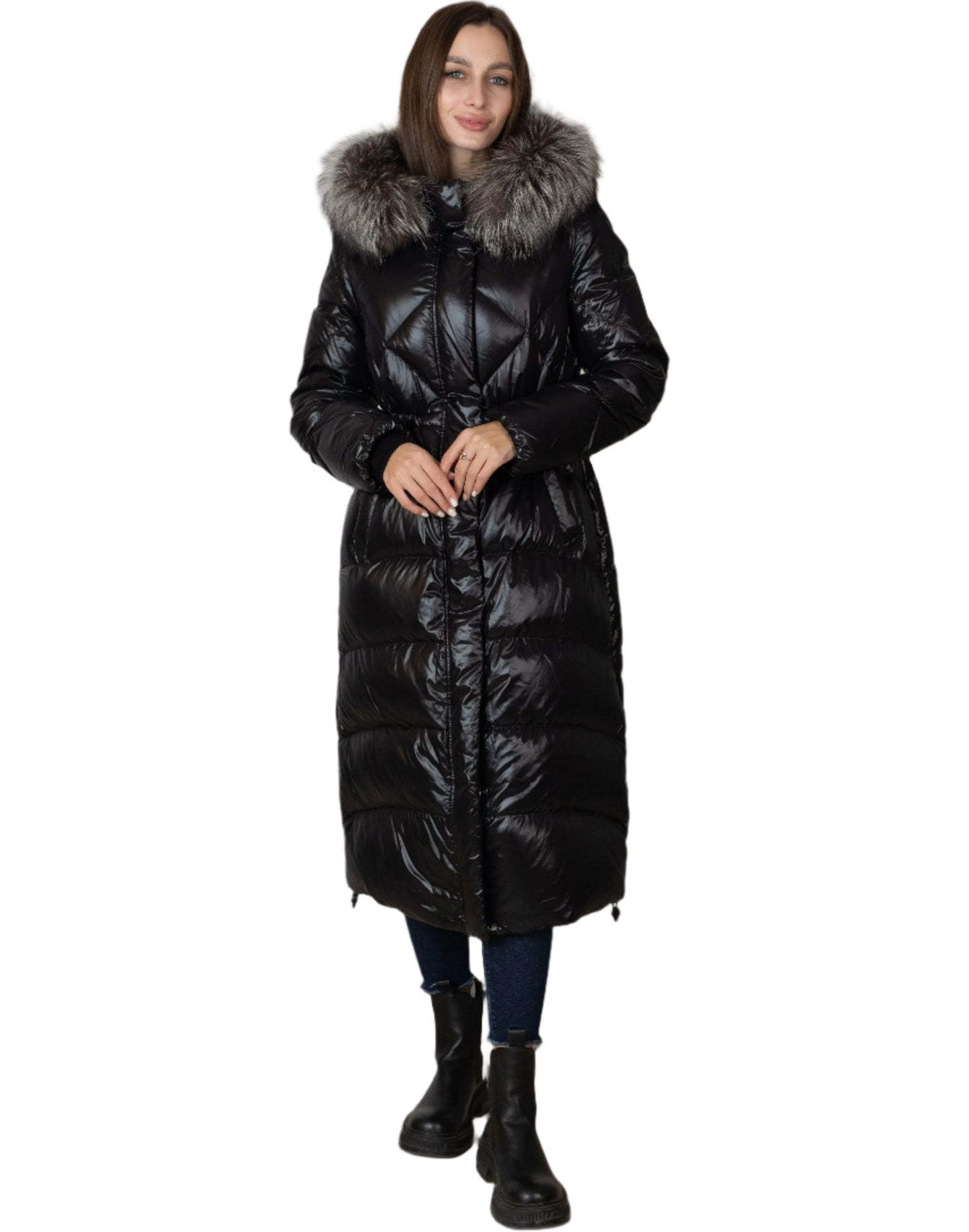Silver Fox Fur Trim Down Fill Coat