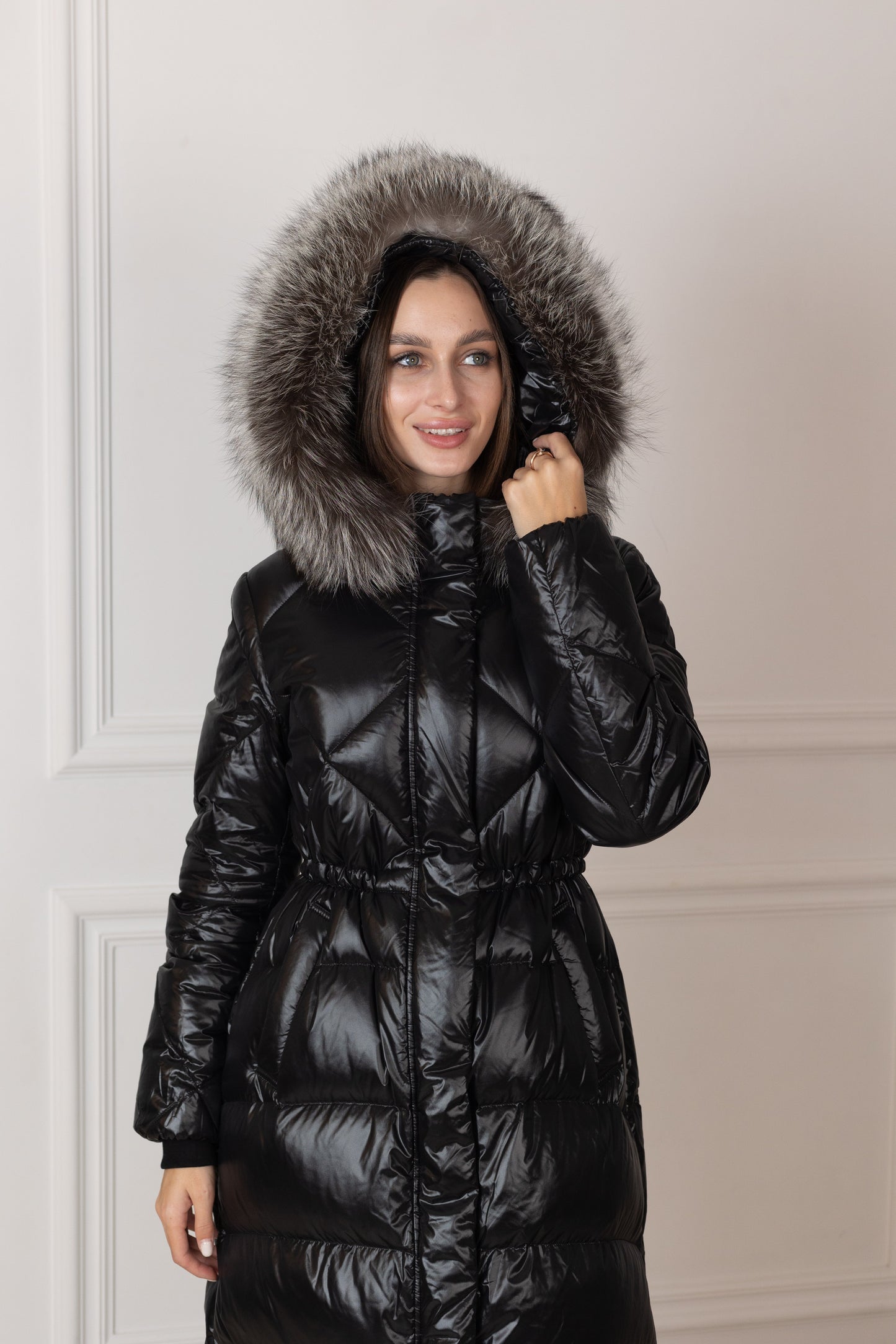 Silver Fox Fur Trim Down Fill Coat