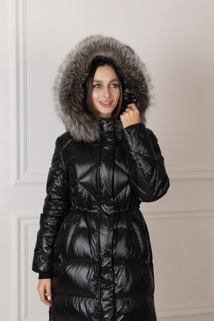 Silver Fox Fur Trim Down Fill Coat