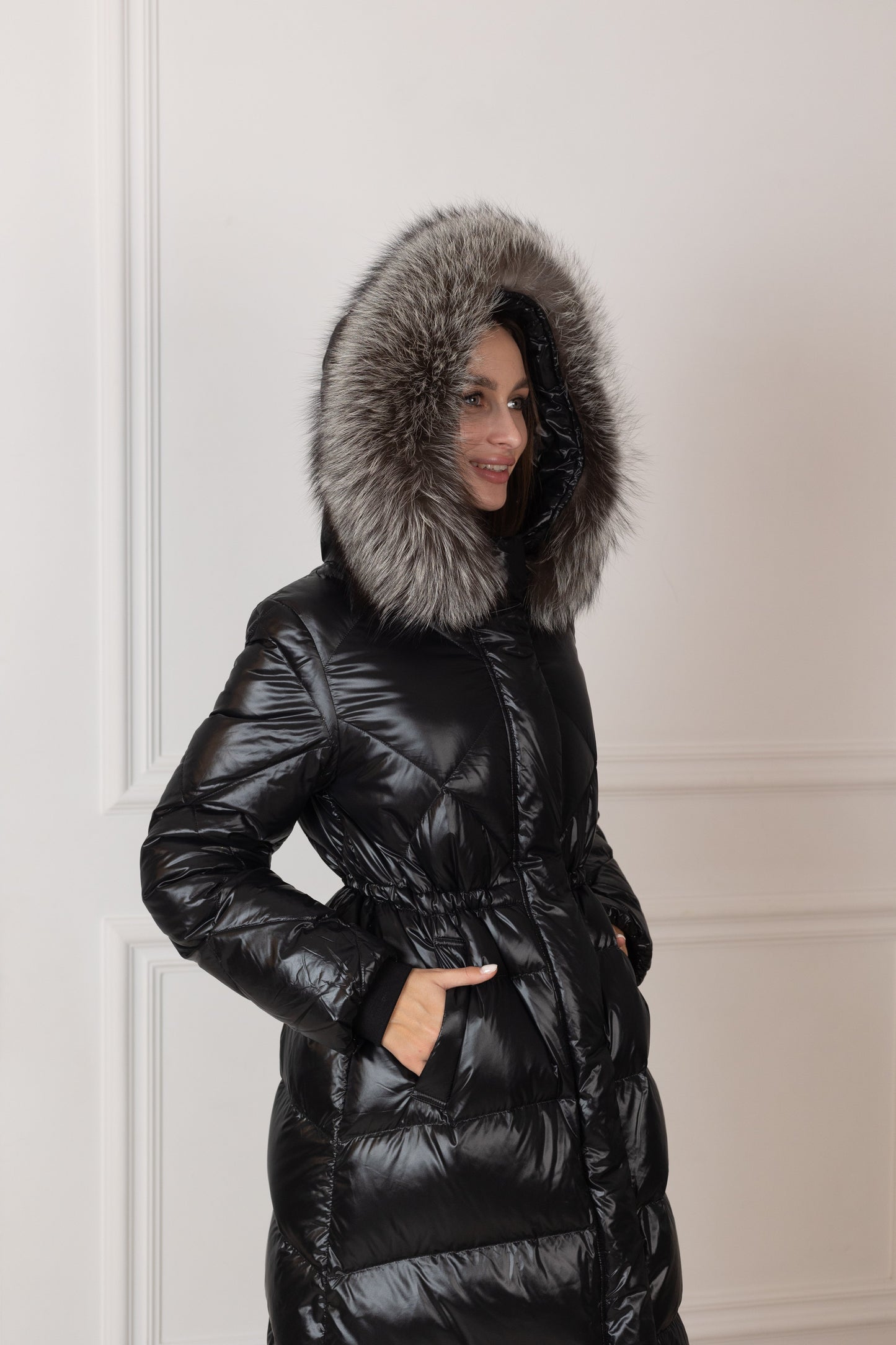 Silver Fox Fur Trim Down Fill Coat