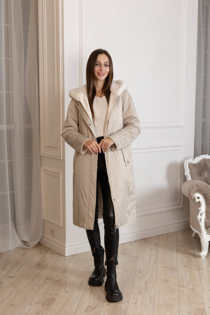 Reversible Faux Alpaca Satin Hooded Coat