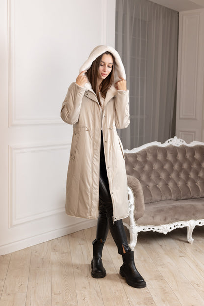 Reversible Faux Alpaca Satin Hooded Coat