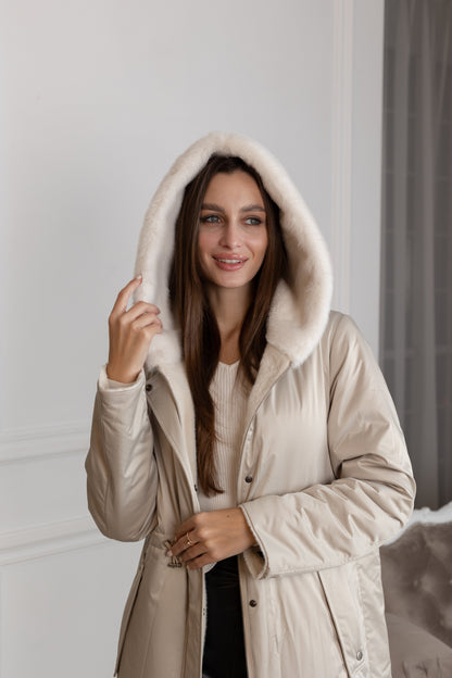 Reversible Faux Alpaca Satin Hooded Coat