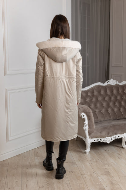 Reversible Faux Alpaca Satin Hooded Coat