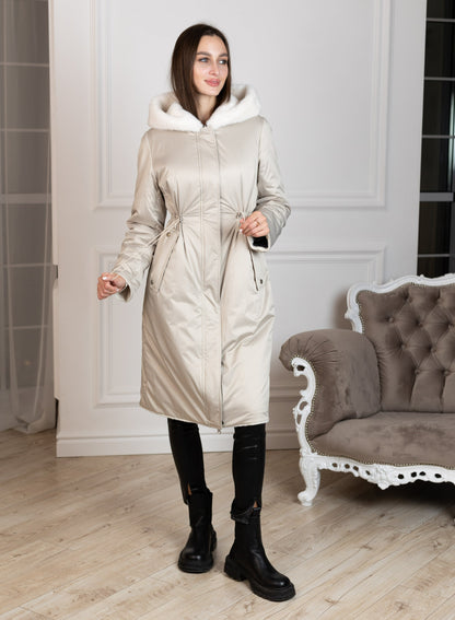 Reversible Faux Alpaca Satin Hooded Coat