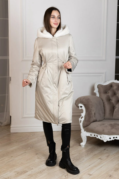 Reversible Faux Alpaca Satin Hooded Coat