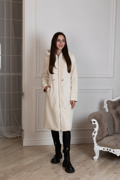Reversible Faux Alpaca Satin Hooded Coat