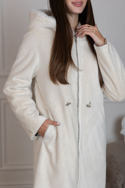 Reversible Faux Alpaca Satin Hooded Coat