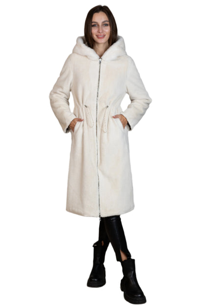 Reversible Faux Alpaca Satin Hooded Coat