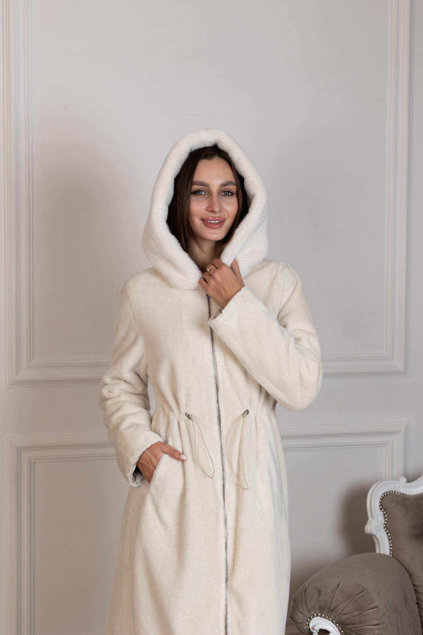 Reversible Faux Alpaca Satin Hooded Coat