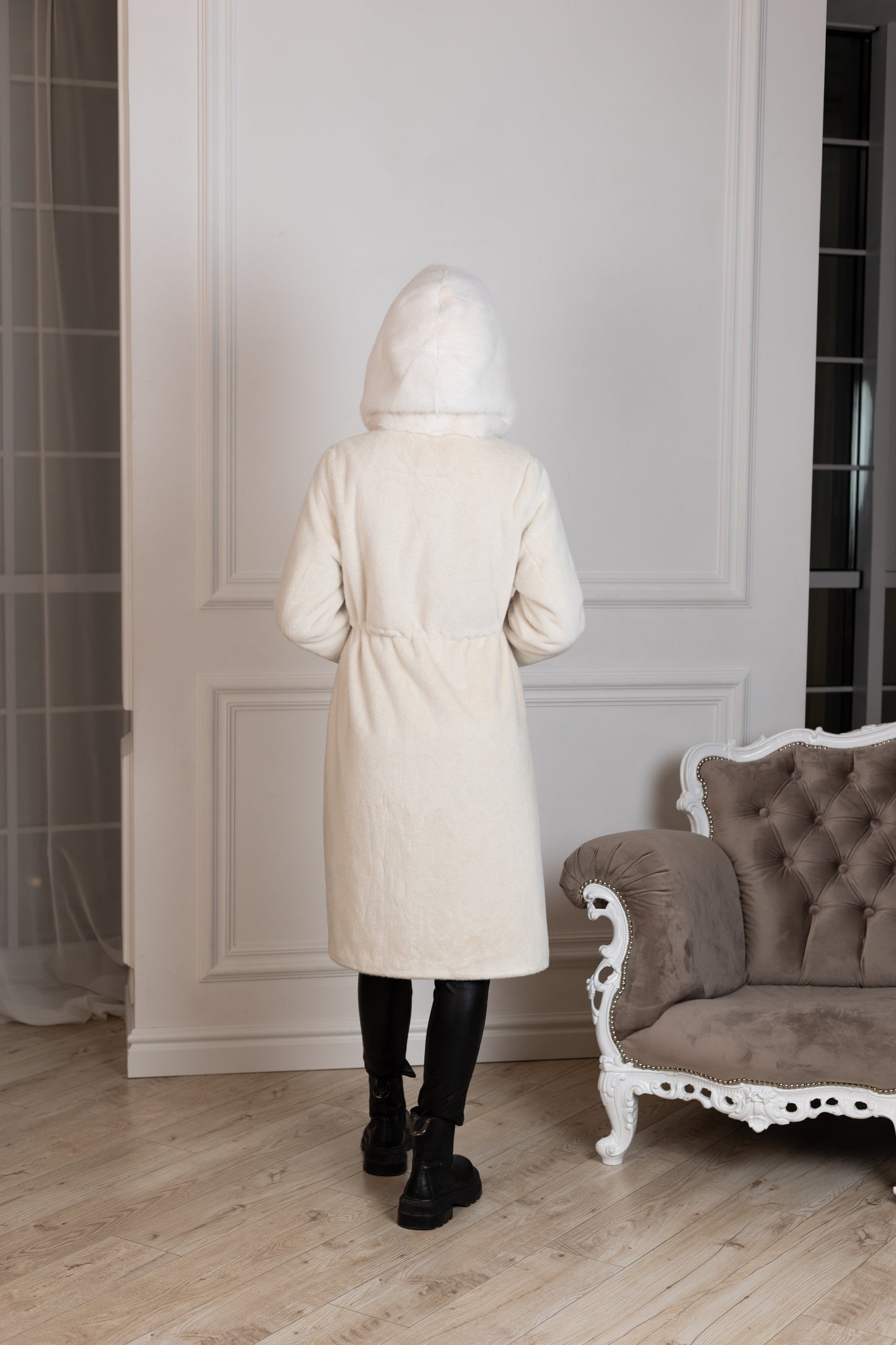 Reversible Faux Alpaca Satin Hooded Coat