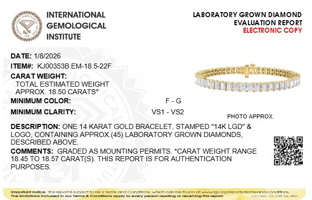 UndeniablyLuxe Fine Jewelry Yellow Gold Lab-Grown Emerald Cut Diamond Tennis Bracelet