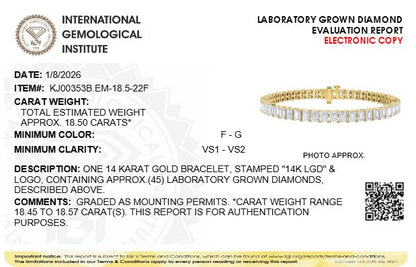UndeniablyLuxe Fine Jewelry Yellow Gold Lab-Grown Emerald Cut Diamond Tennis Bracelet