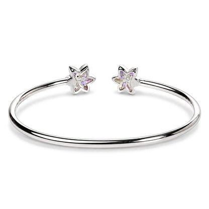 .925 Sterling Silver Ruby with Diamond Accent Floral Flexy Open Bangle Bracelet
