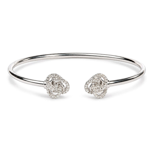 Sterling Silver Diamond Love Knot Open Bangle Bracelet