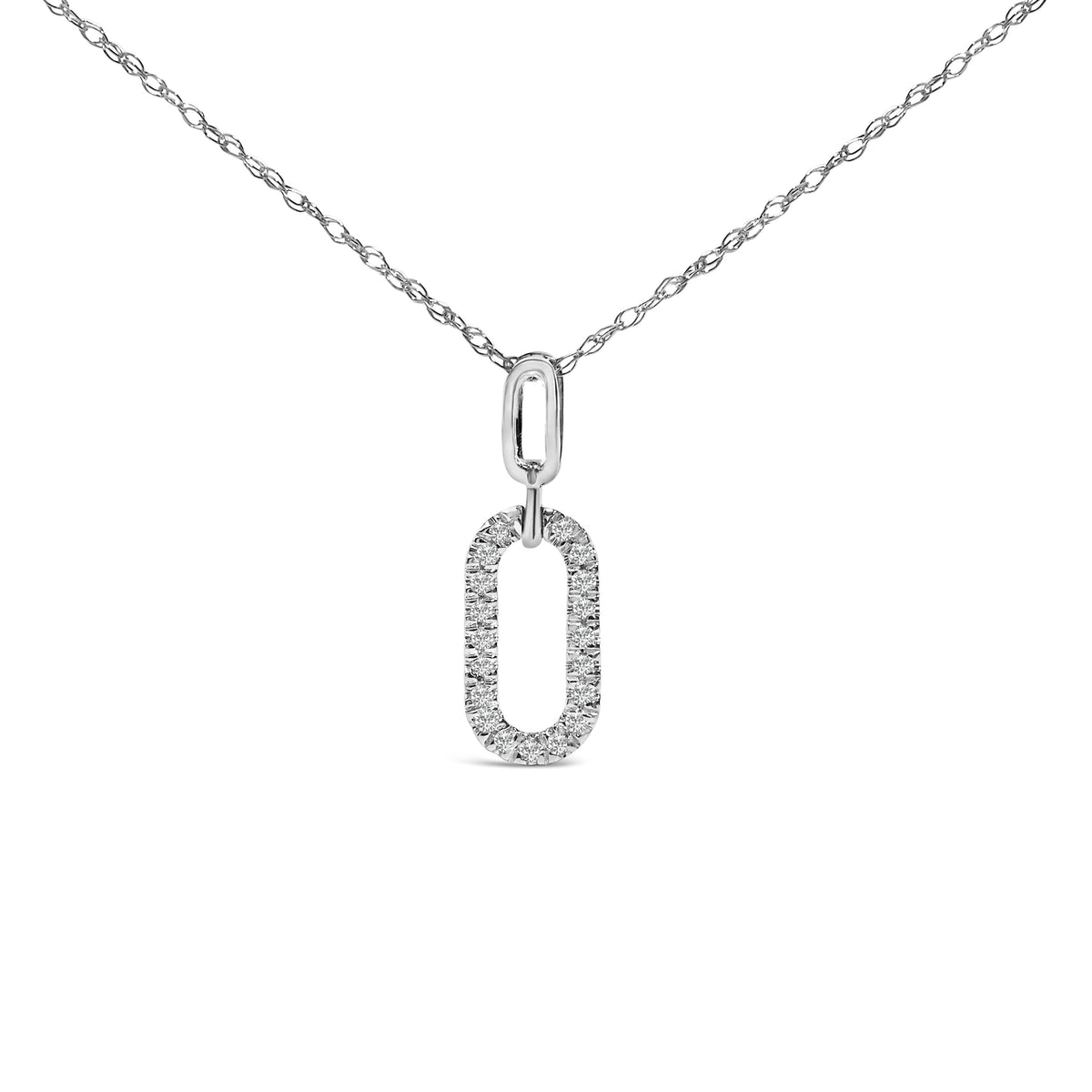 14K White Gold Diamond Paperclip Pendant Necklace