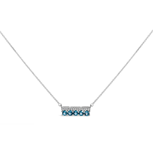 Sterling Silver Blue Topaz and Diamond Bar Necklace