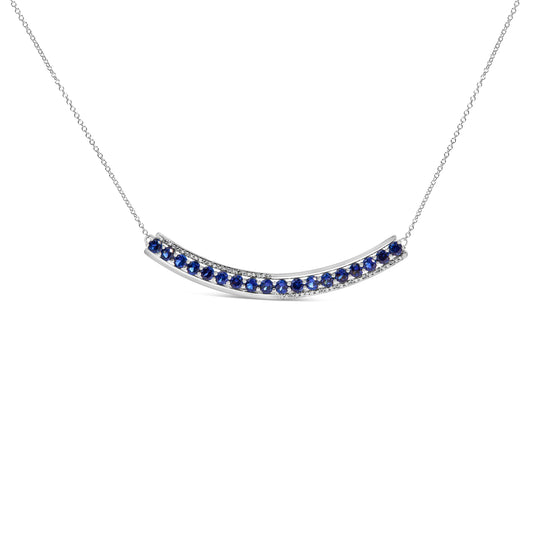 Sterling Silver Blue Sapphire and Diamond Pendant Necklace