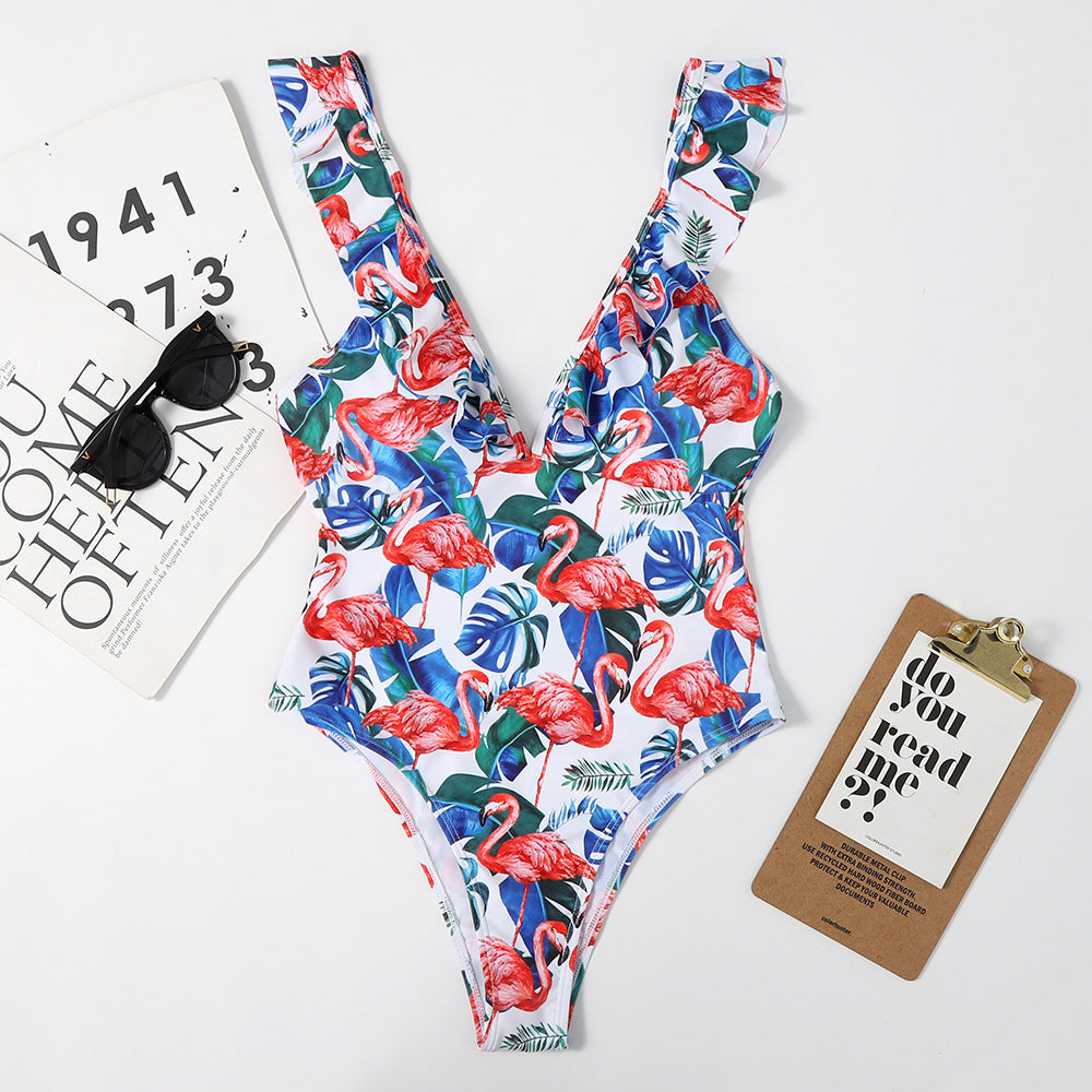 Lotus Leaf Flying Edge Women Triangle Swimsuit Bikini Swimsuit
