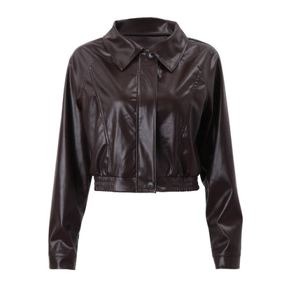 Faux Leather Casual Jacket Coat