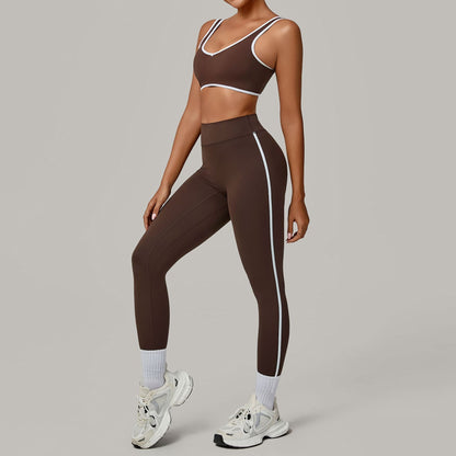 Contrast Color Binding Nude Feel Yoga Beauty Back Tight Quick Drying Workout Clothes Outdoor Sports Two Piece Sets