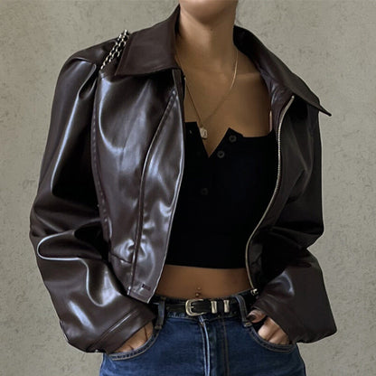 Faux Leather Casual Jacket Coat