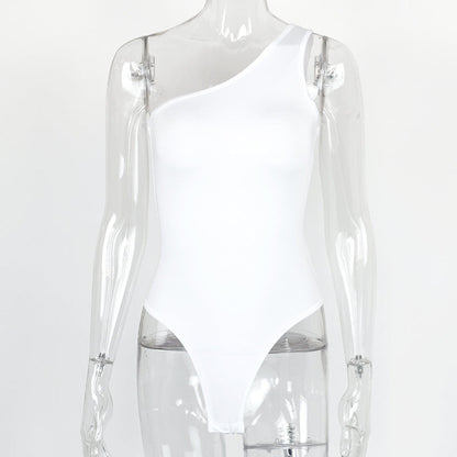 Summer Women Clothing Sexy One-Shoulder Onesie Slim Fit Backless Sleeveless Diagonal Collar Top