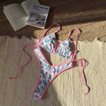Women Split Leopard Print Printed Sexy Swimsuit Women Triangle Bandage Swimsuit Bikini
