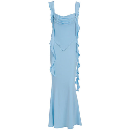 Women Clothing Summer Internet Famous Sexy Suspenders Tube Top Ruffled Ribbon Dress