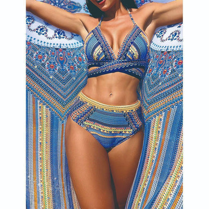 Bikini Sexy Cross High Waist Split Swimsuit Women Extra Long Sun Protective Blouse