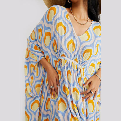 Summer Beach Dress Women Casual Vacation Printed Pullover Bikini Swimsuit Blouse Sun Protection Clothing