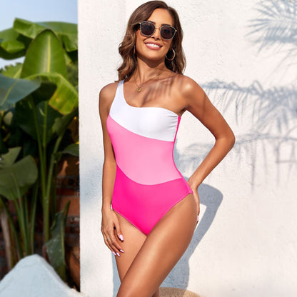Swimsuit Solid Color Stitching One Piece Swimsuit Women Swimwear