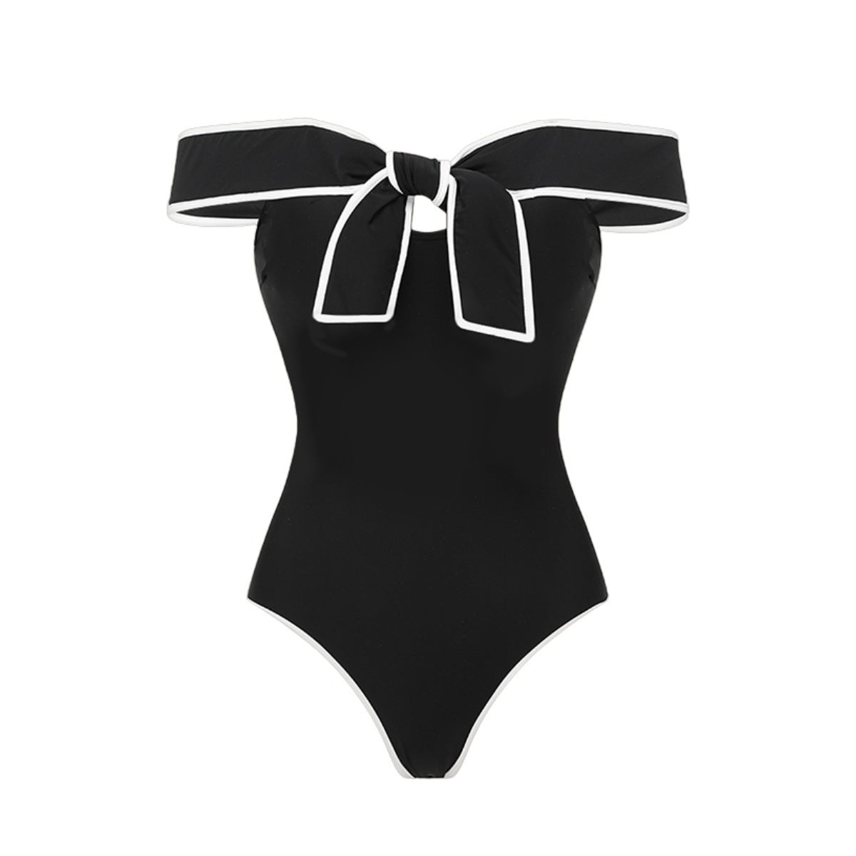 Swimsuit Black White Color Matching Sweet Girl Bow Swimsuit Women White Skirt