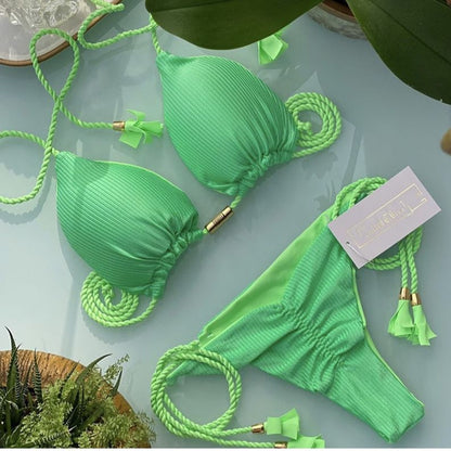Bikini Special Solid Color Braid Rope Swimsuit Multicolor Bikini